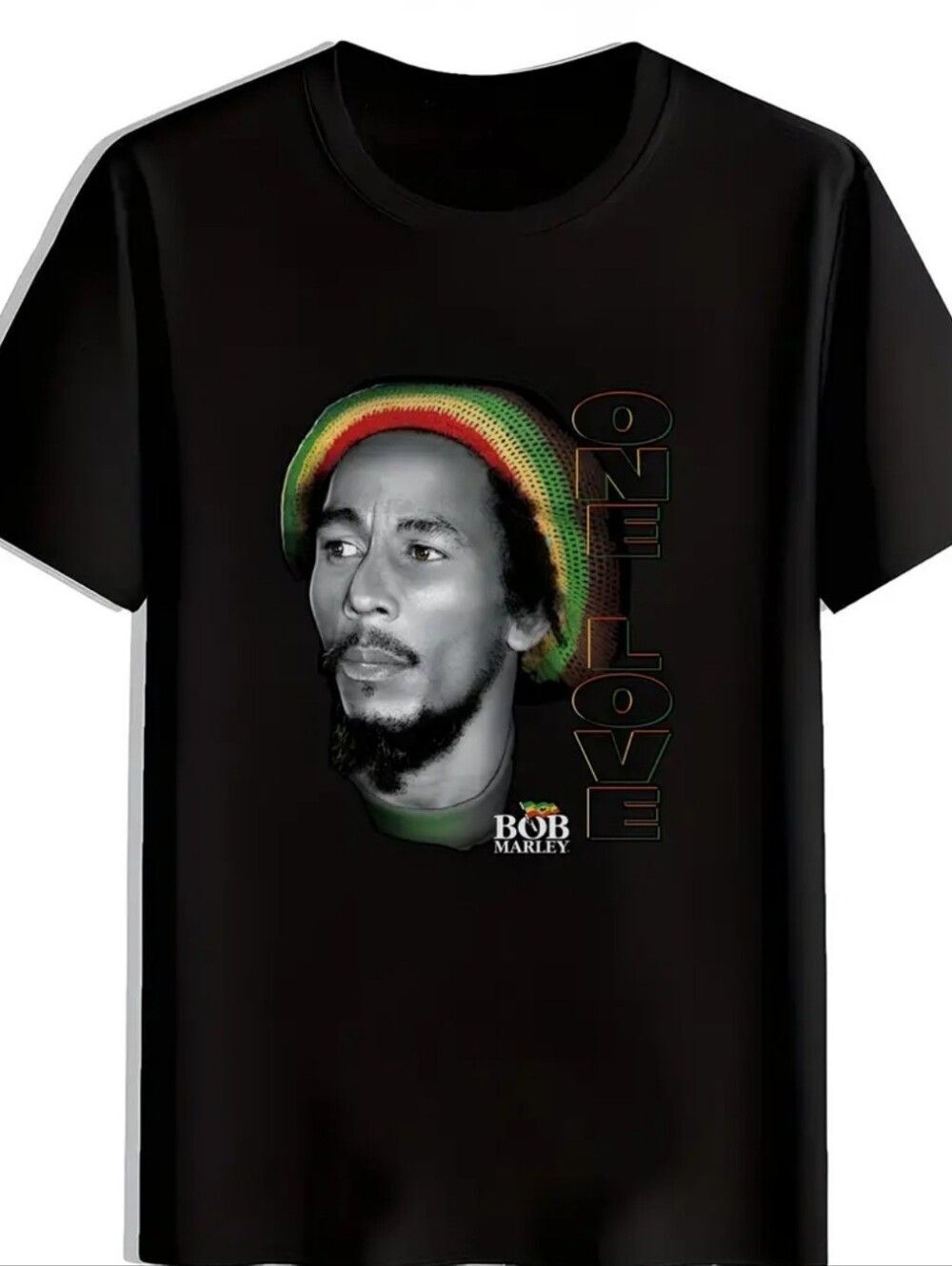 Caribbean Bob Marley One Love Graphic Black Tee -F